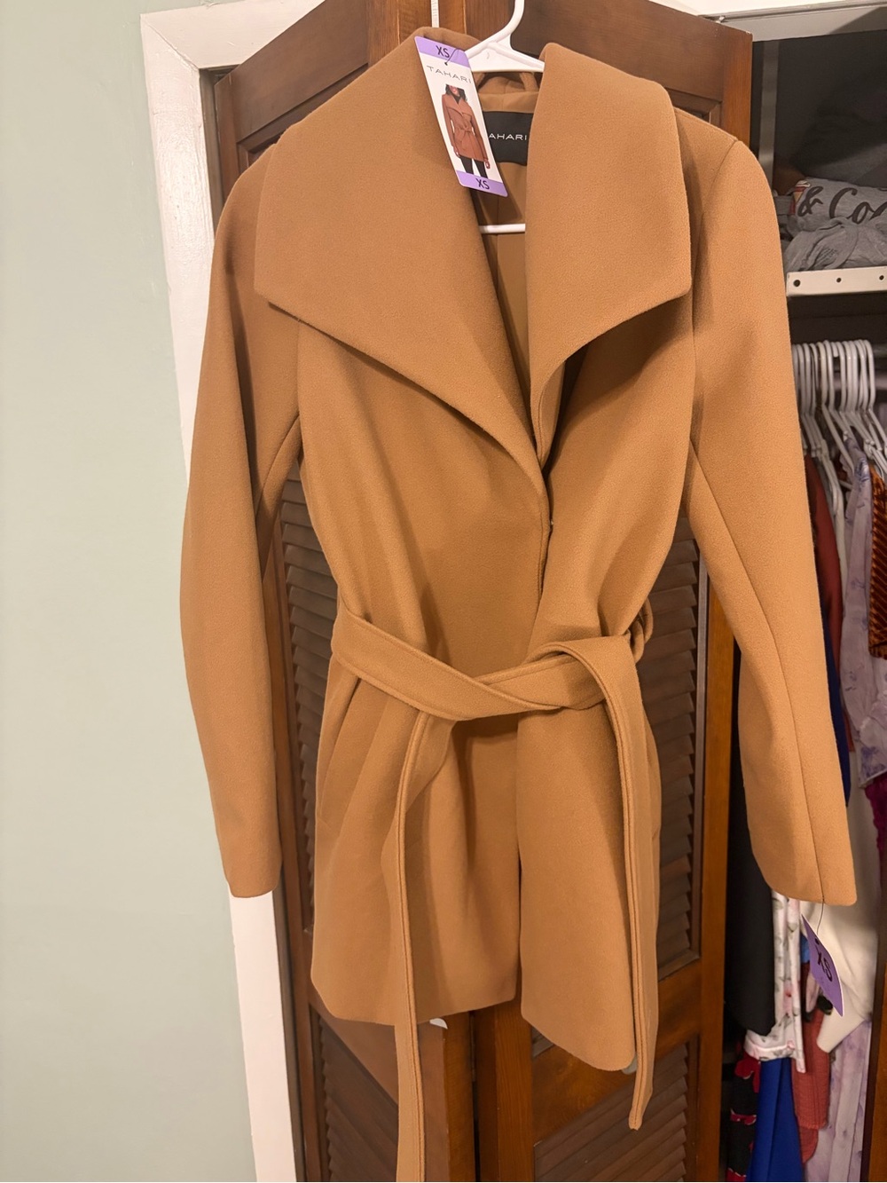 Tahari Camel Wrap Belted Trench Coat